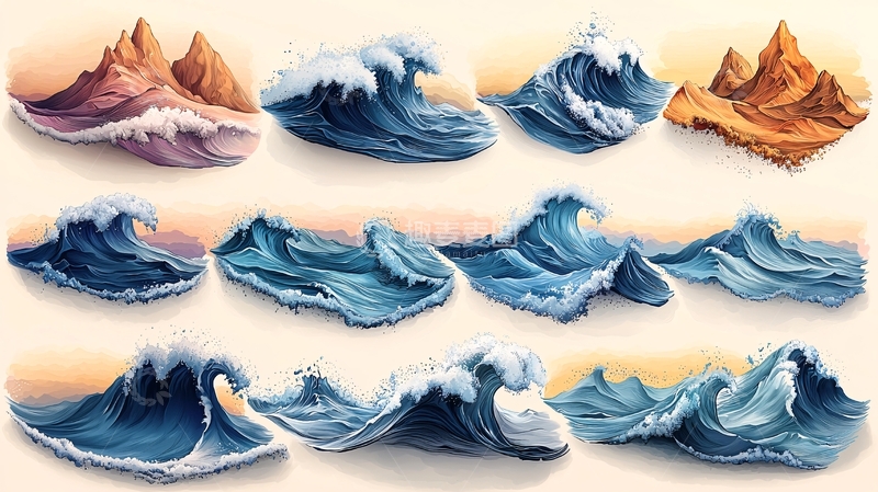 高清大图下载【趣麦麦图】手绘海浪素材