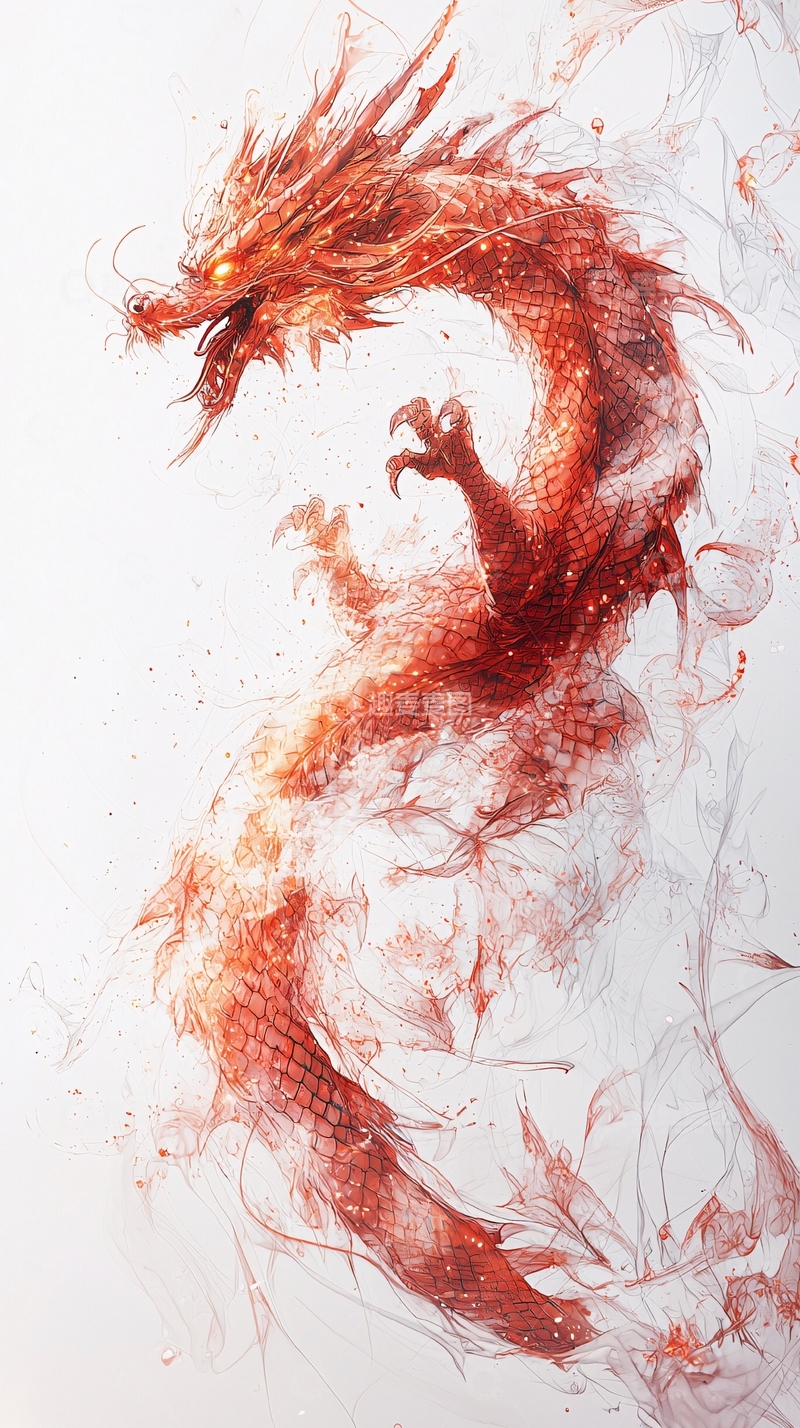 高清大图下载【趣麦麦图】红色水墨风格的龙图