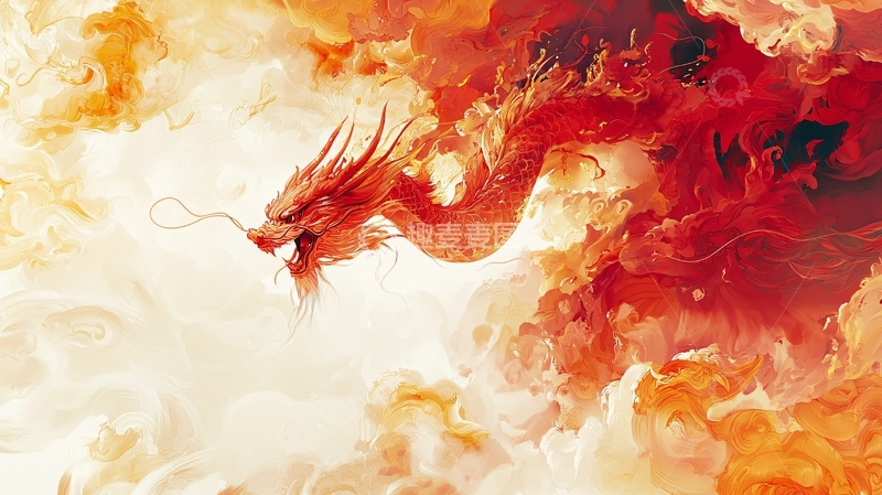 高清大图下载【趣麦麦图】红色水墨龙