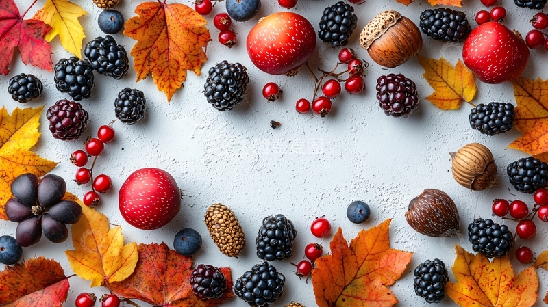 高清大图下载【趣麦麦图】秋季水果与落叶