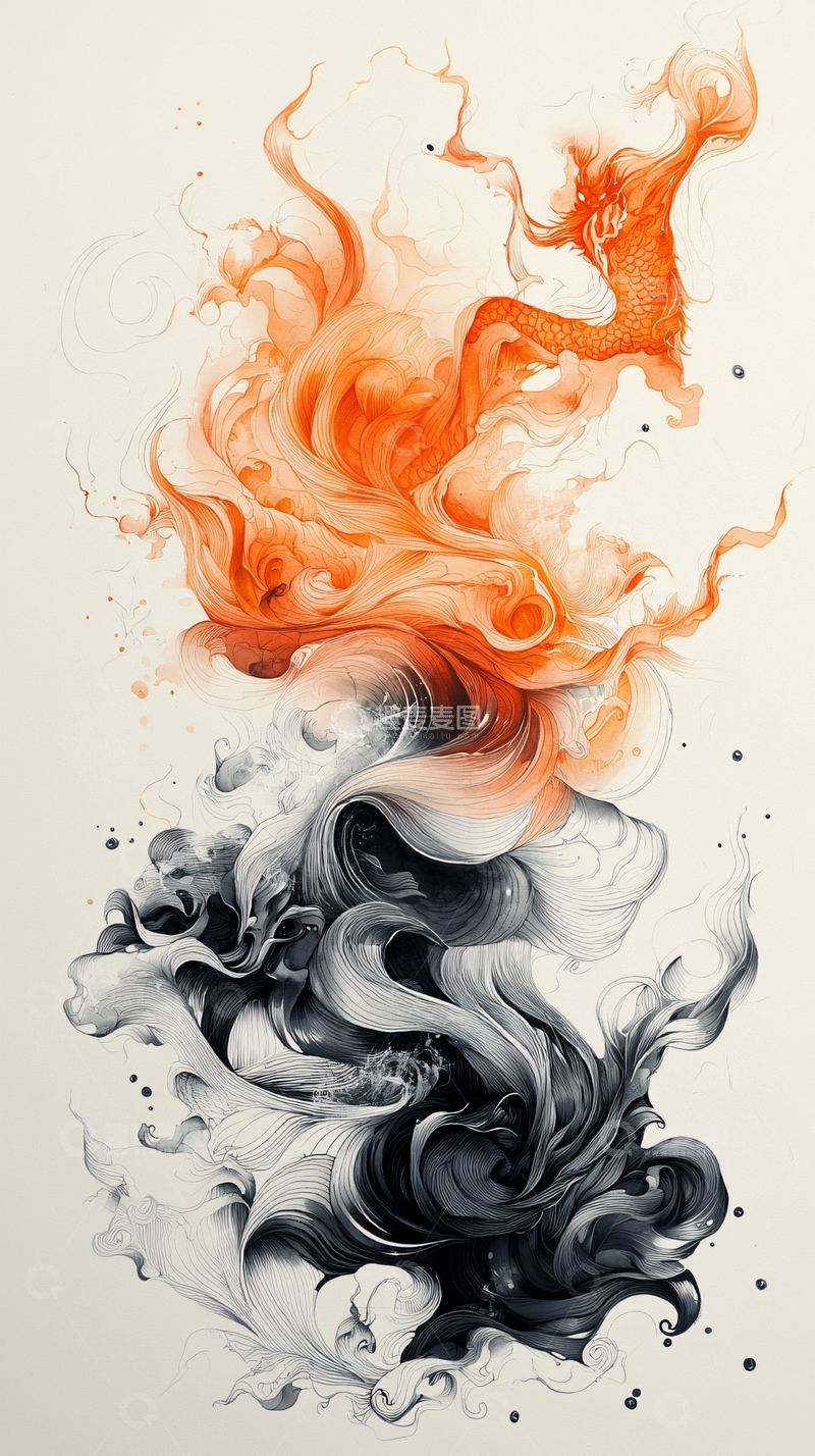 高清大图下载【趣麦麦图】橙黑烟雾交织流动