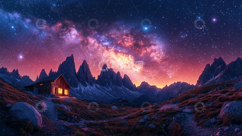 高清大图下载【趣麦麦图】星空下的木屋
