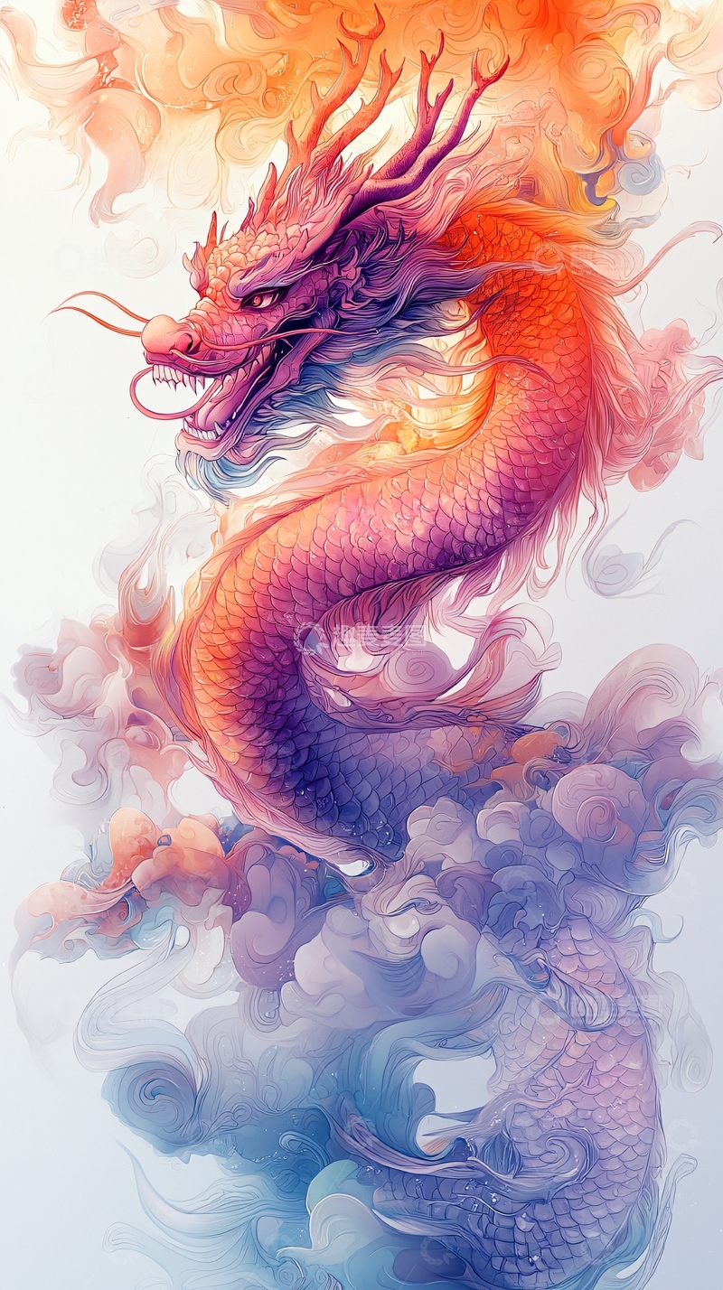 高清大图下载【趣麦麦图】彩色水墨龙
