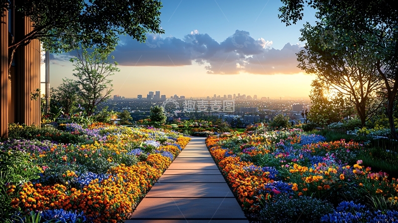 高清大图下载【趣麦麦图】日落景观花园小径