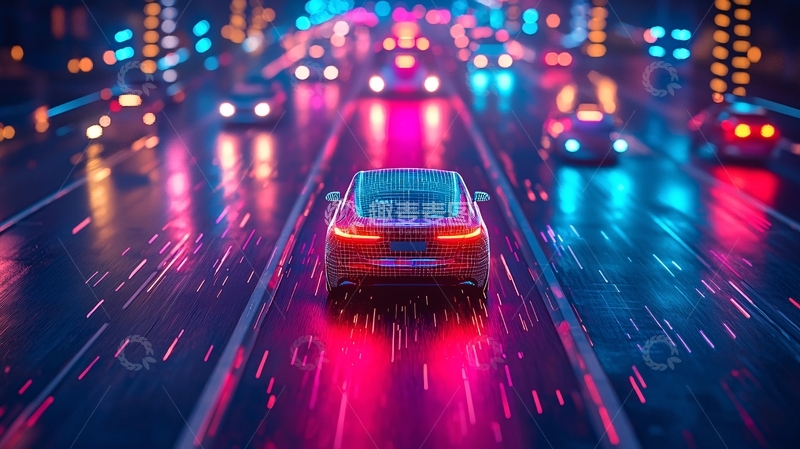 高清大图下载【趣麦麦图】雨夜城市高速公路汽车