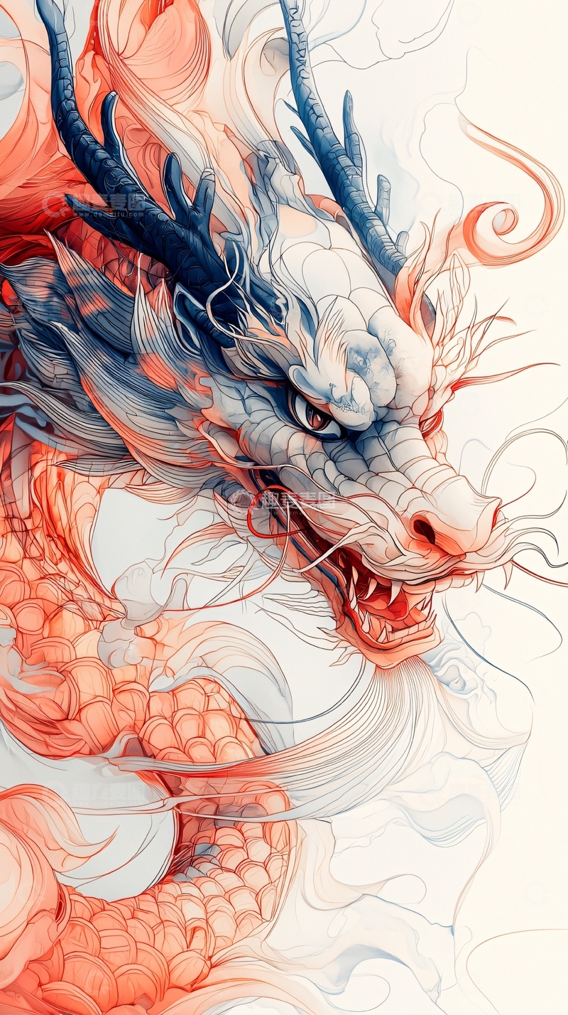 高清大图下载【趣麦麦图】水彩风格的龙