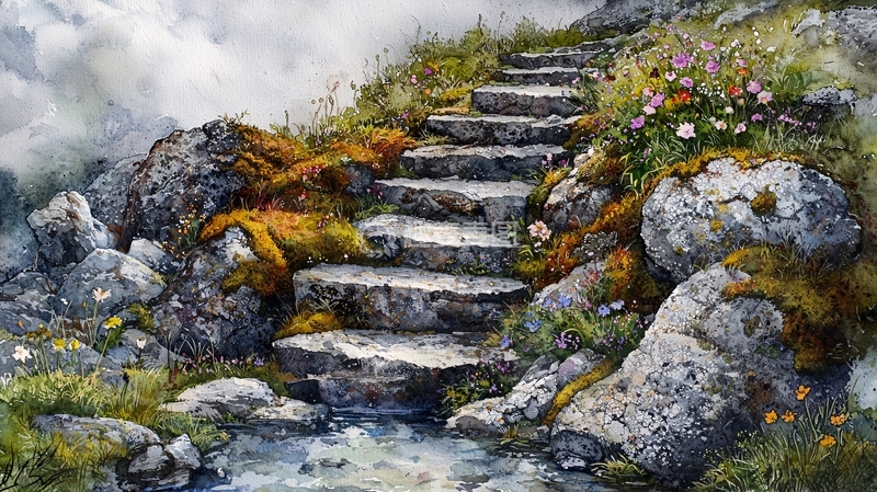 高清大图下载【趣麦麦图】山间石阶小路