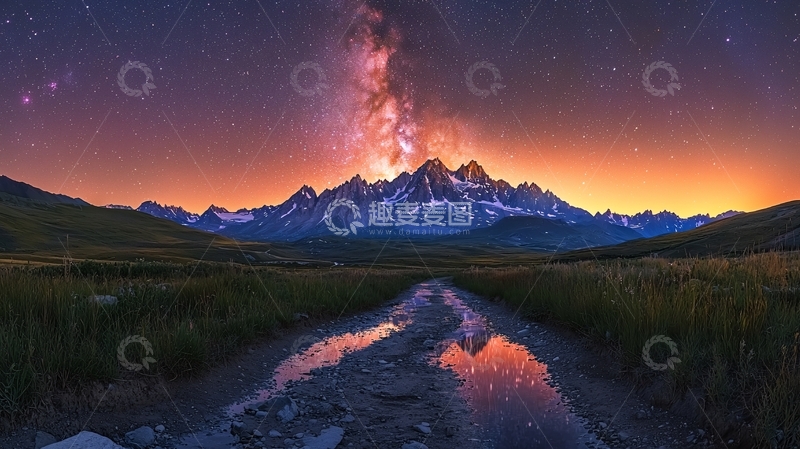 高清大图下载【趣麦麦图】星空下的雪山倒影