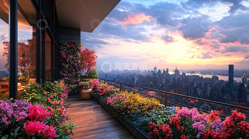 高清大图下载【趣麦麦图】高层公寓阳台花园夜景