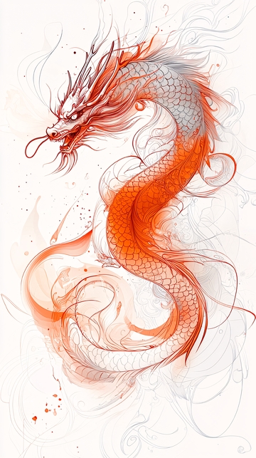 水墨写意红白祥龙