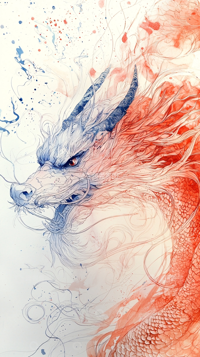 高清大图下载【趣麦麦图】中国风水彩龙