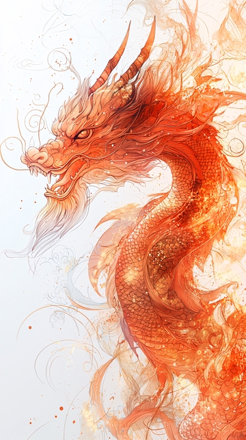 火焰色中国龙侧面特写