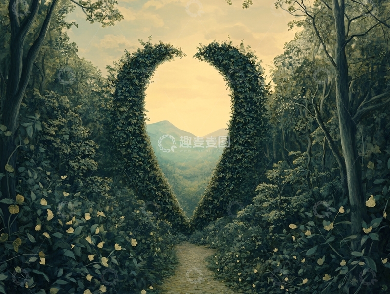 高清大图下载【趣麦麦图】心形树木形成的自然之门