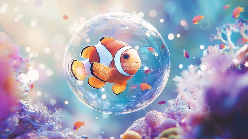 高清大图下载【趣麦麦图】小丑鱼气泡梦幻背景