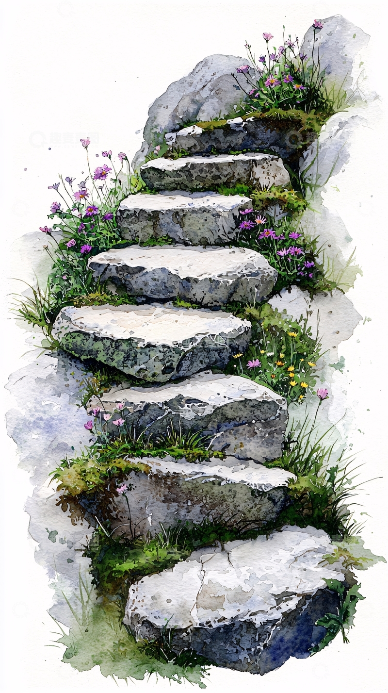 高清大图下载【趣麦麦图】石头台阶上的小花