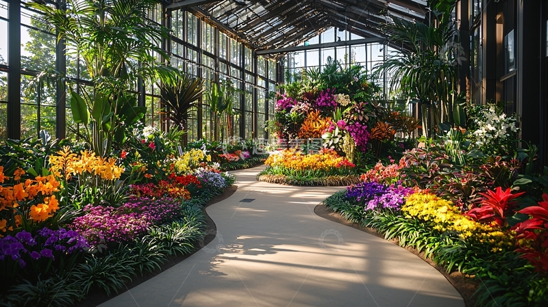 高清大图下载【趣麦麦图】阳光洒满温室花园