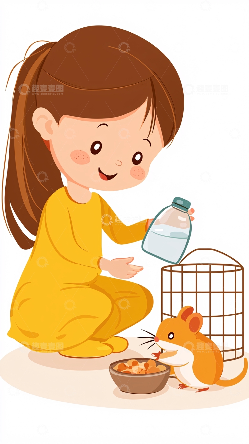 高清大图下载【趣麦麦图】可爱女孩喂仓鼠
