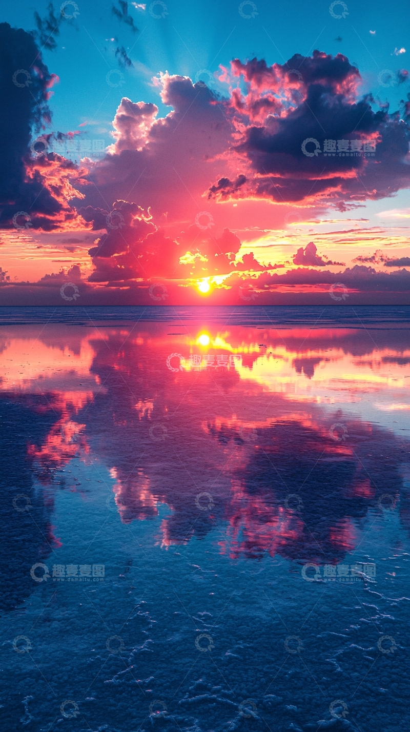 高清大图下载【趣麦麦图】日落海滩倒影
