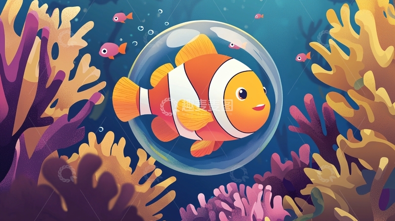 高清大图下载【趣麦麦图】小丑鱼泡泡海洋世界