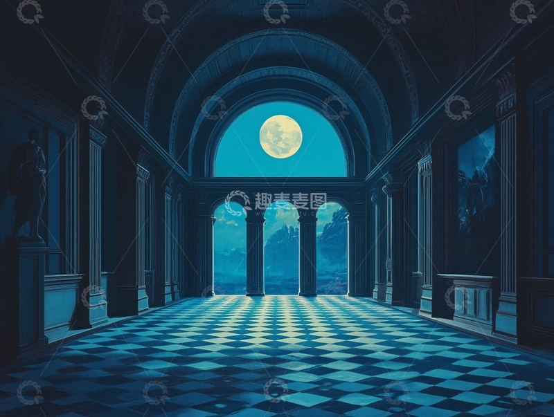 高清大图下载【趣麦麦图】月光照进空旷大厅