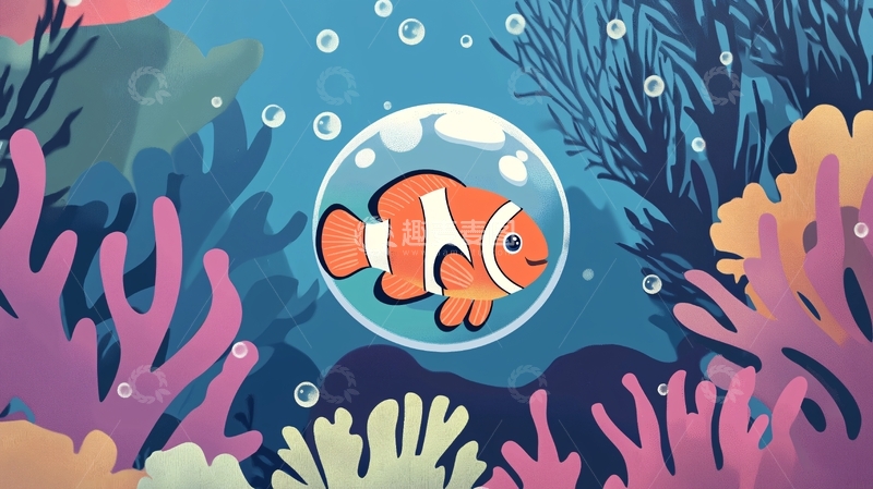 高清大图下载【趣麦麦图】小丑鱼气泡海洋世界