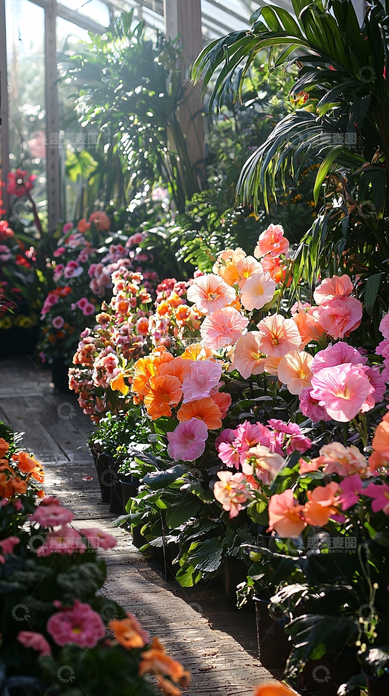 高清大图下载【趣麦麦图】阳光洒满温室的鲜花