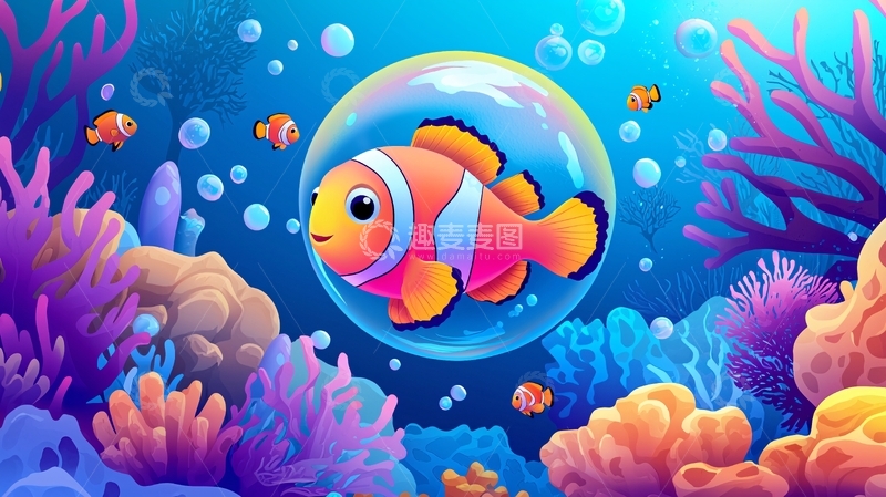 高清大图下载【趣麦麦图】小丑鱼气泡水下世界
