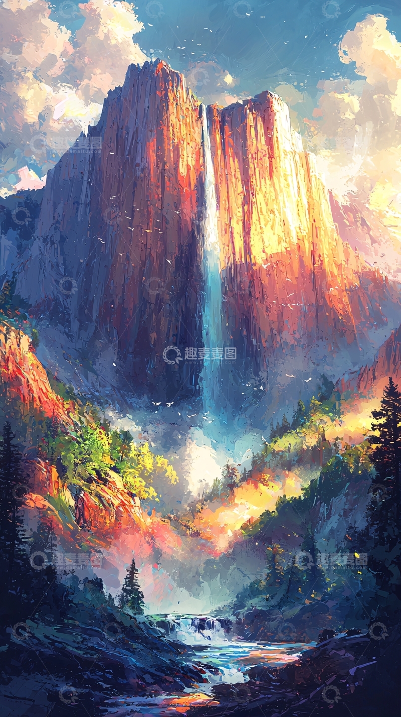 高清大图下载【趣麦麦图】壮丽山川瀑布风景图