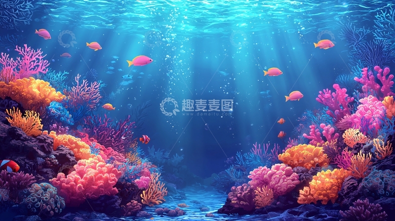 高清大图下载【趣麦麦图】水下世界珊瑚鱼群
