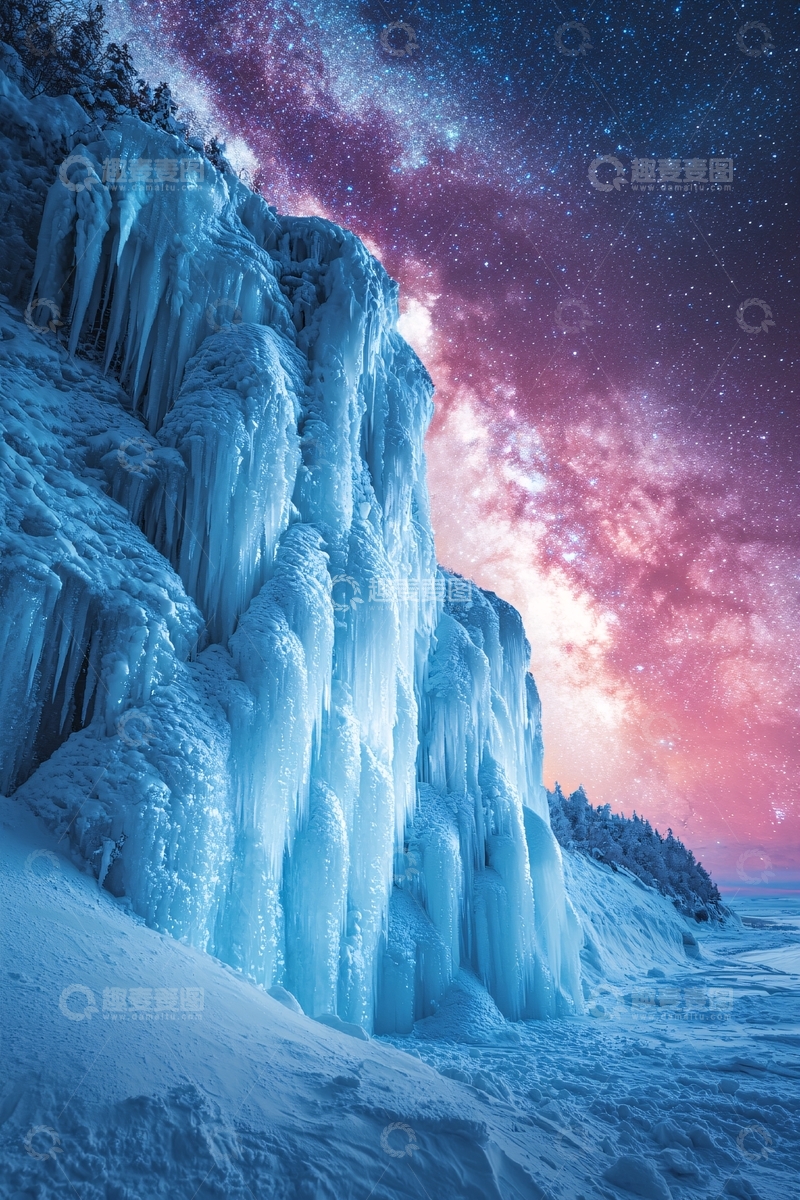 高清大图下载【趣麦麦图】冰冻瀑布星空背景