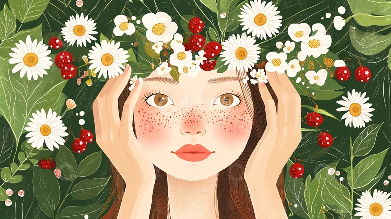 高清大图下载【趣麦麦图】花环少女