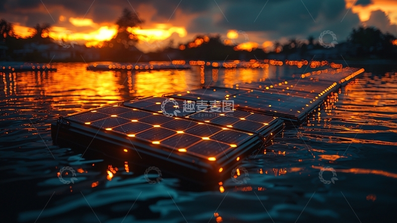 高清大图下载【趣麦麦图】水上漂浮太阳能电池板
