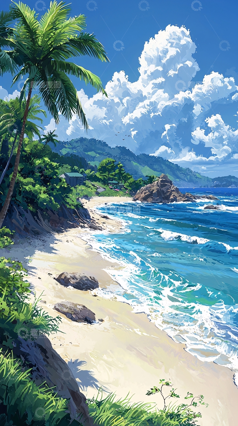 高清大图下载【趣麦麦图】热带海滩风景画