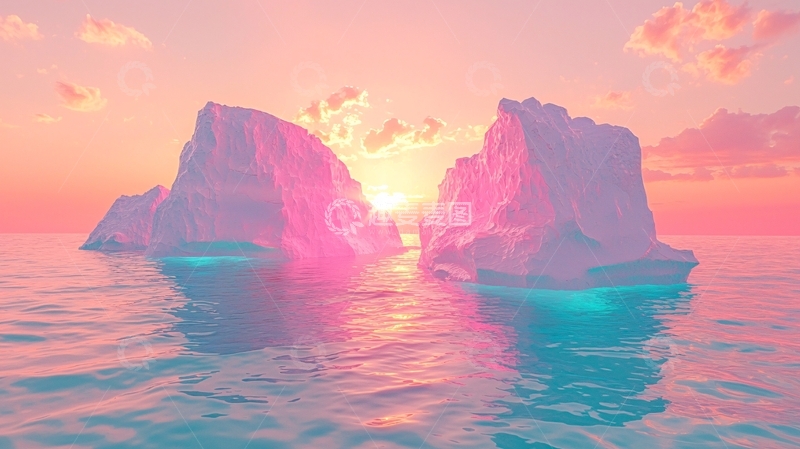 高清大图下载【趣麦麦图】粉色冰山日落