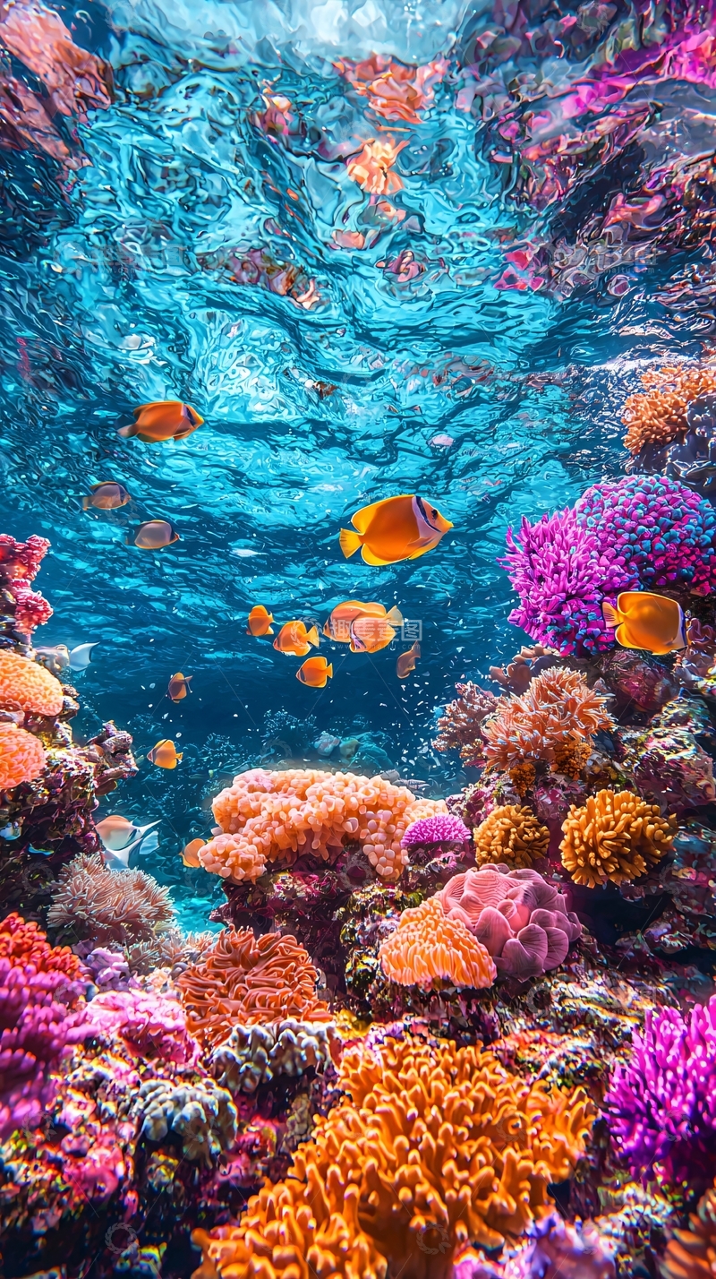 高清大图下载【趣麦麦图】海底珊瑚礁和小鱼群