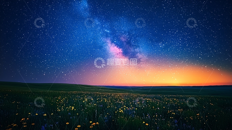 高清大图下载【趣麦麦图】星空下的花海