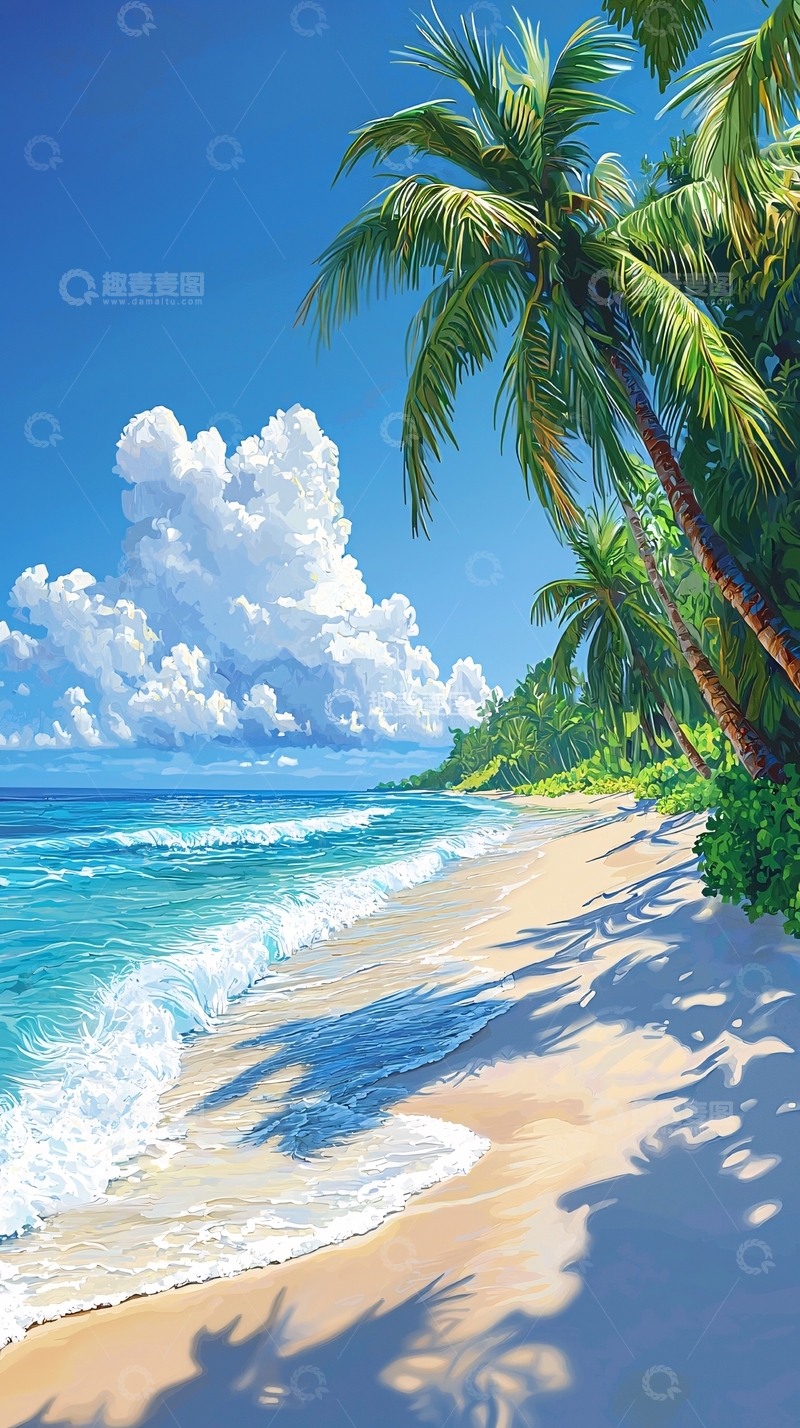 高清大图下载【趣麦麦图】热带海滩椰树风景