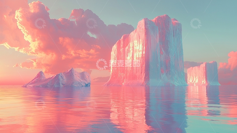 高清大图下载【趣麦麦图】粉色冰山日落