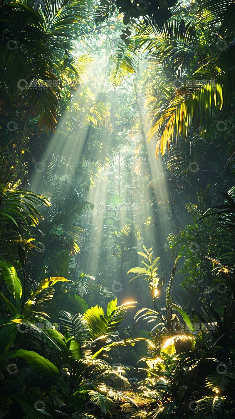 高清大图下载【趣麦麦图】阳光穿透茂密丛林
