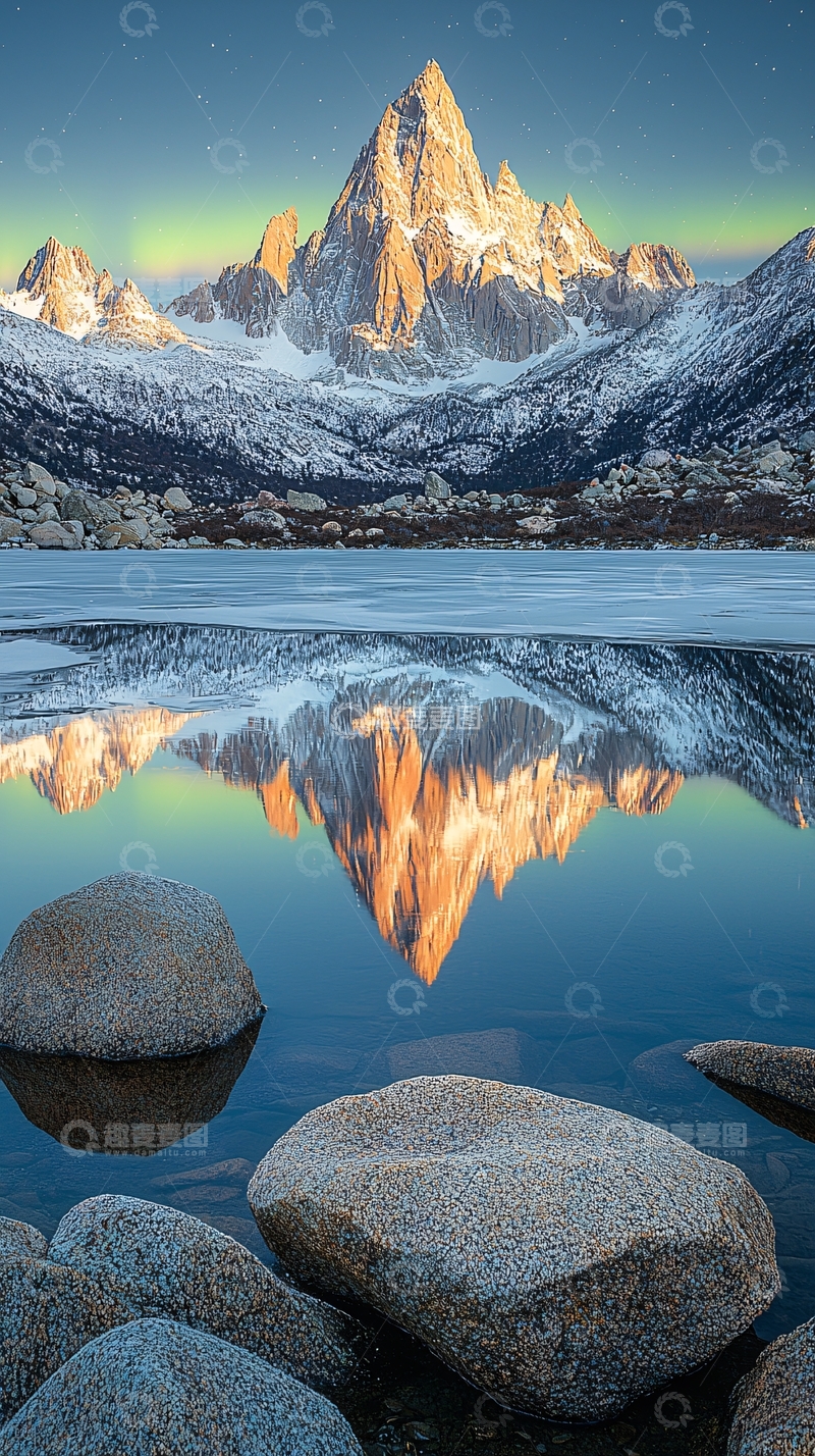 高清大图下载【趣麦麦图】雪山湖泊倒影