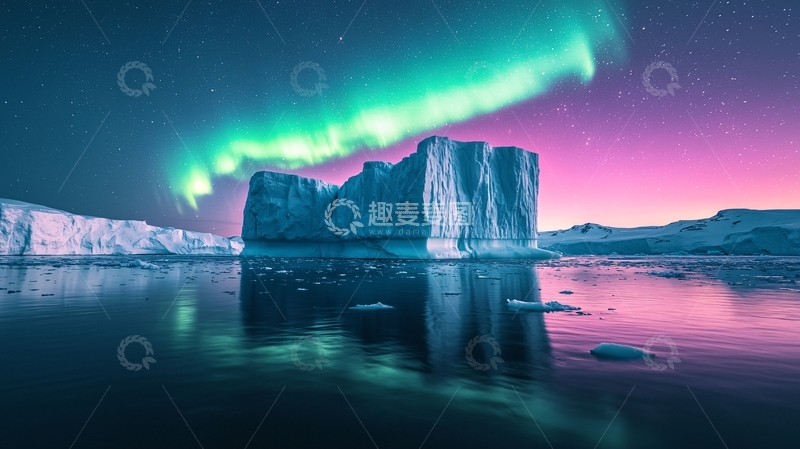高清大图下载【趣麦麦图】极光下的冰山