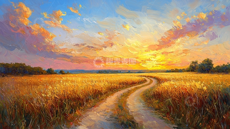 高清大图下载【趣麦麦图】田野小路落日余晖