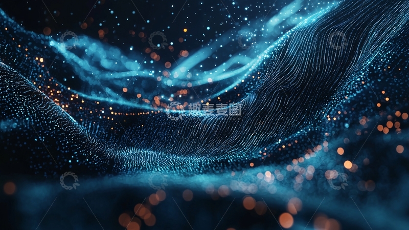 高清大图下载【趣麦麦图】深蓝粒子波浪背景图