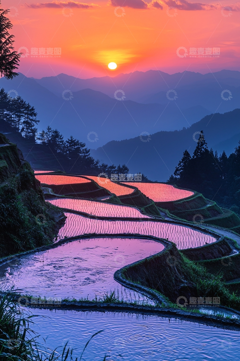 高清大图下载【趣麦麦图】梯田日落