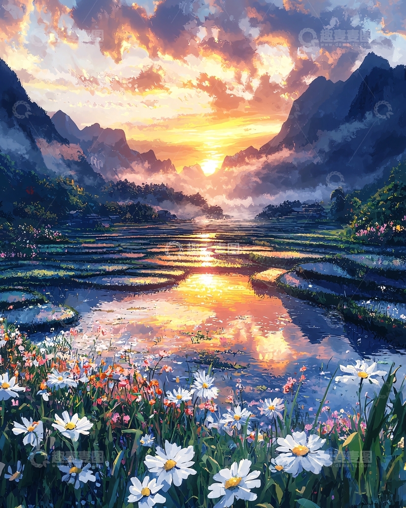 高清大图下载【趣麦麦图】山水日落