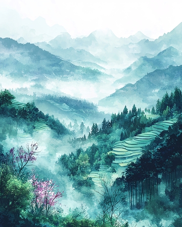 水墨山水田园风光