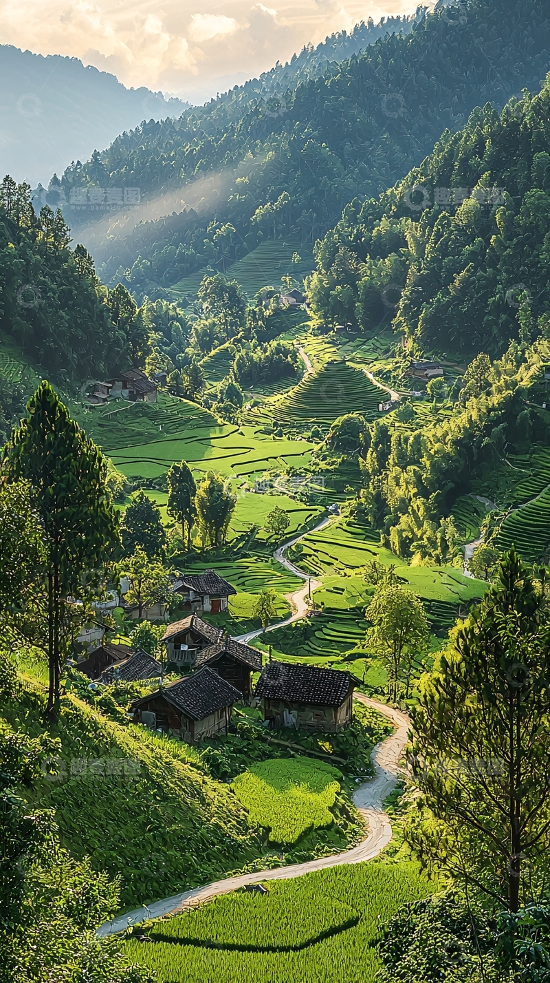高清大图下载【趣麦麦图】山谷田园风光