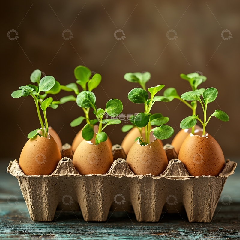 高清大图下载【趣麦麦图】蛋壳里的小绿植