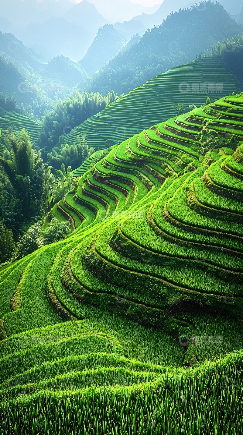 高清大图下载【趣麦麦图】翠绿梯田山景