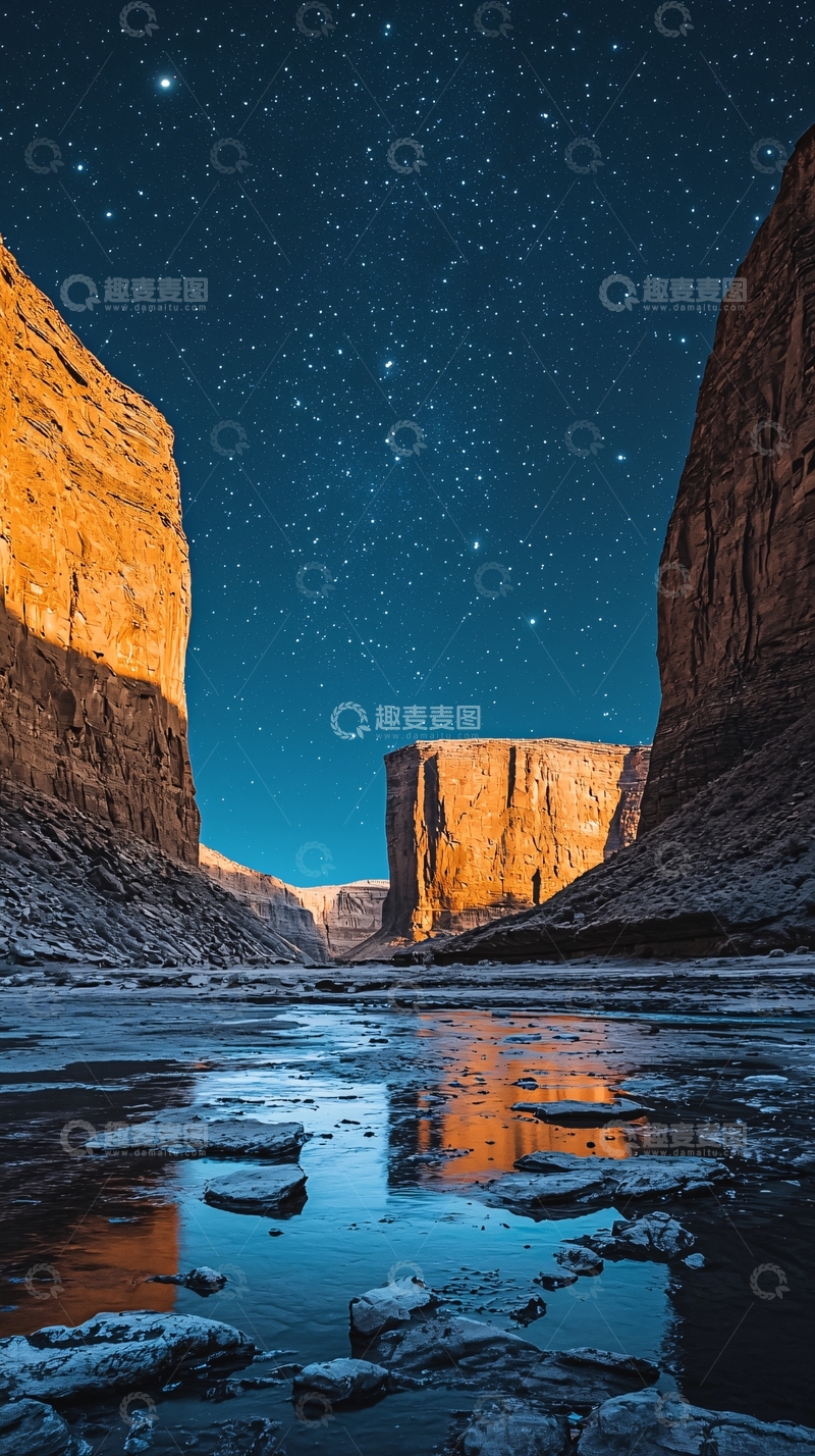 高清大图下载【趣麦麦图】峡谷星空夜景